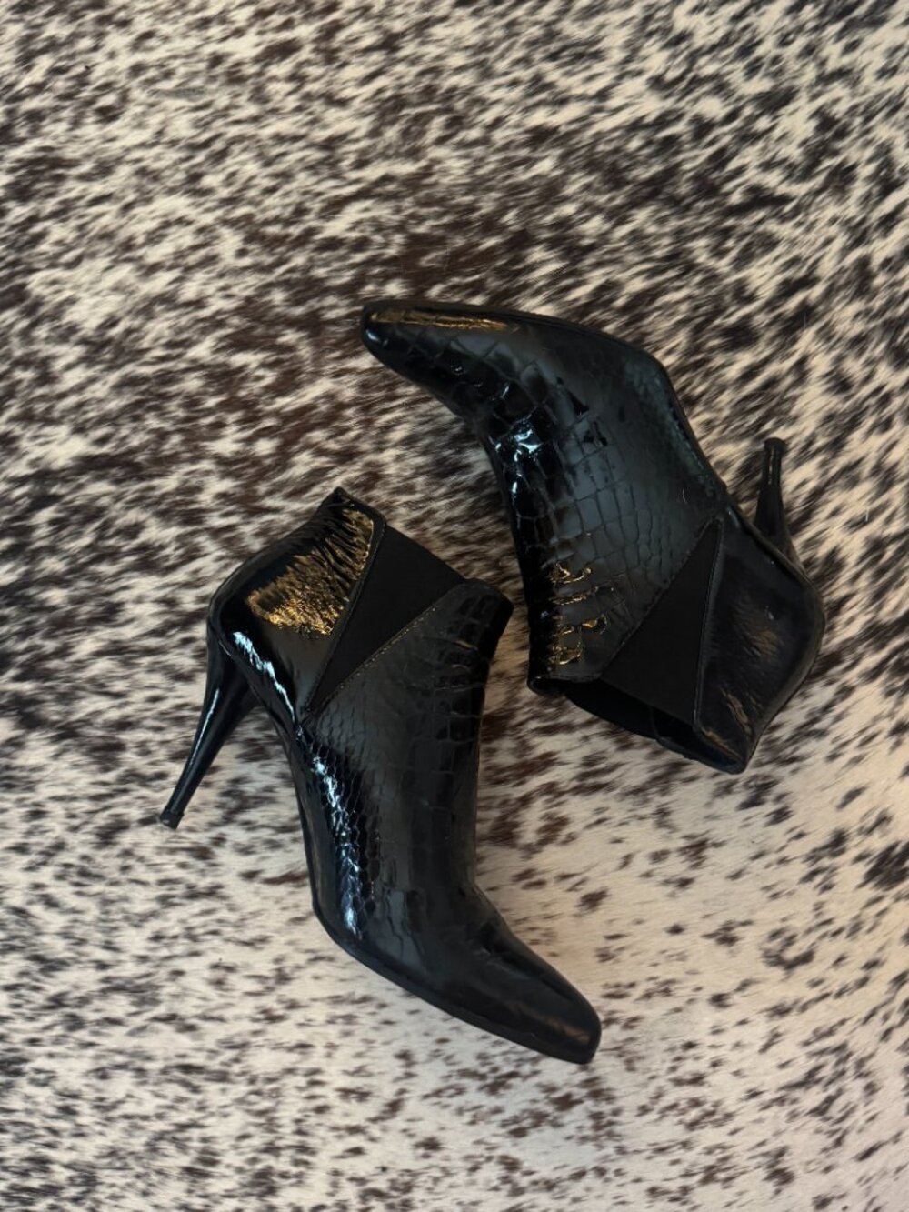 Prada Black Croc Embossed Patent Leather Pointed Ankle Booties Size 37 - Picture 6 of 11